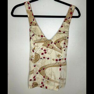 PARALLEL Super Sexy Racerback Top Cream Red Cherry Blossoms XS